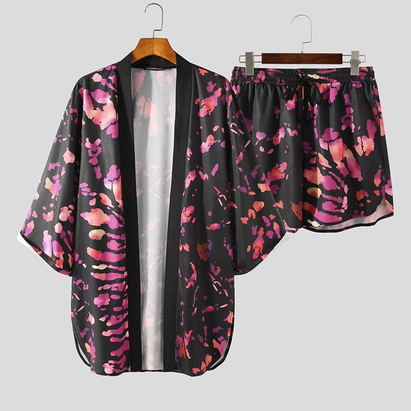  Purple Summer Kimono Shirt + Shorts (2 Piece Outfit) by Queer In The World sold by Queer In The World: The Shop - LGBT Merch Fashion