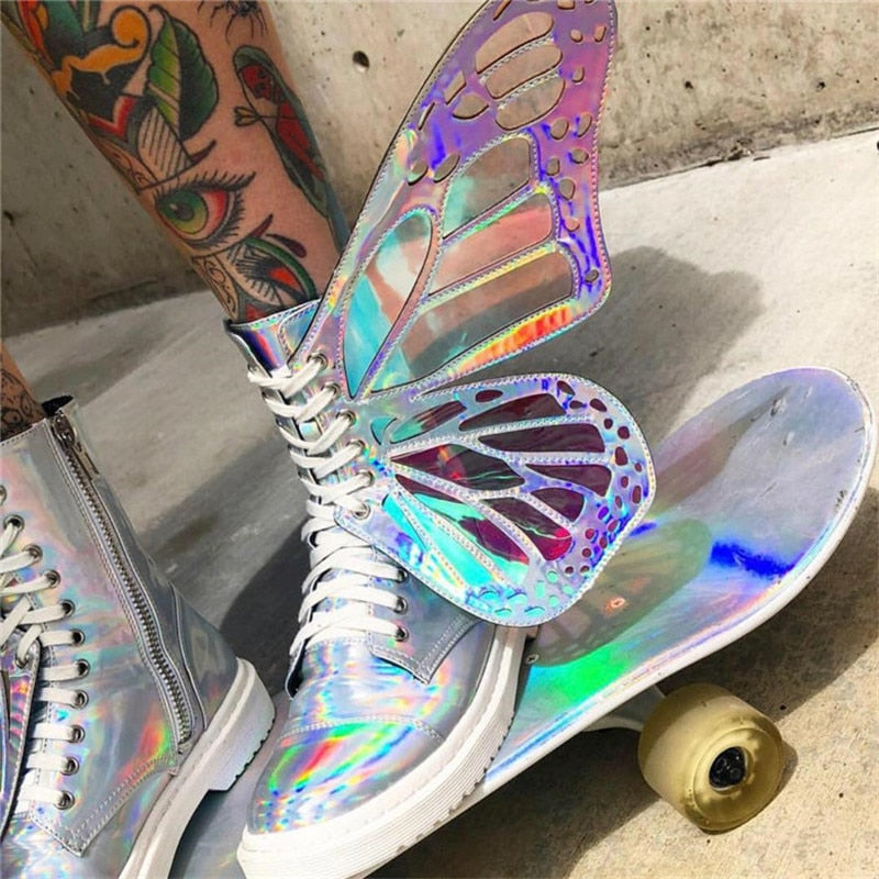 Black Butterfly Wing Shiny Sneakers by Queer In The World sold by Queer In The World: The Shop - LGBT Merch Fashion