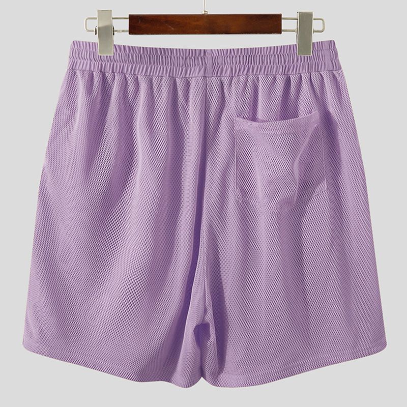 Solid Colour Mesh Crop Top + Shorts (2 Piece Outfit), Purple / 4XL