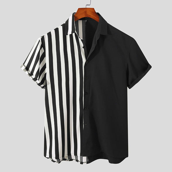 Black Plain + Striped Half Half Shirt by Queer In The World sold by Queer In The World: The Shop - LGBT Merch Fashion