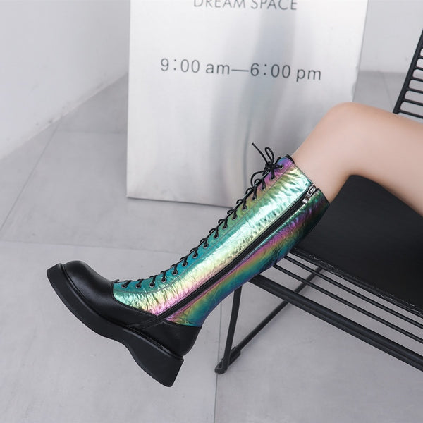 Black Rainbow Shimmer Platform Boots by Queer In The World sold by Queer In The World: The Shop - LGBT Merch Fashion