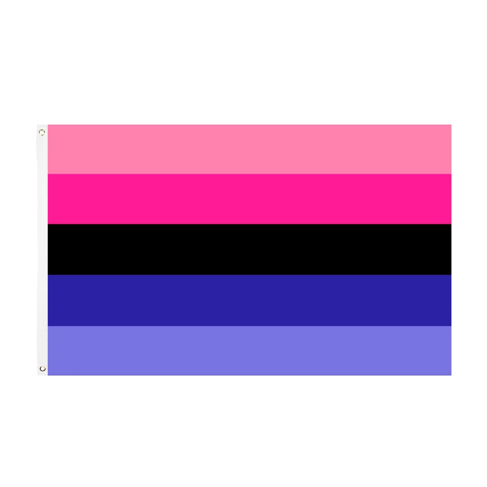 Omnisexual Pride flag with pink, magenta, black, blue, and lavender horizontal stripes