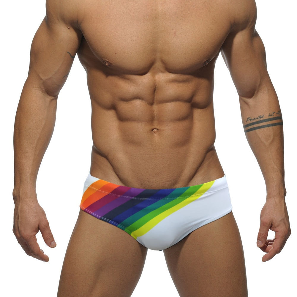 Black Rainbow Striped Swim Briefs by Queer In The World sold by Queer In The World: The Shop - LGBT Merch Fashion