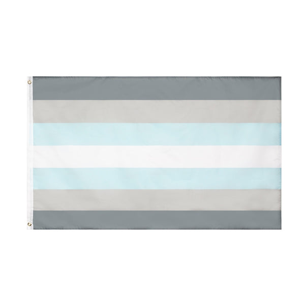 Demiboy pride flag with gray, blue, white, and pale blue horizontal stripes