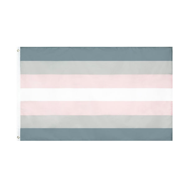Demigirl pride flag with gray, pink, and white horizontal stripes