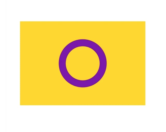 Intersex Pride flag with a purple ring centered on a yellow field