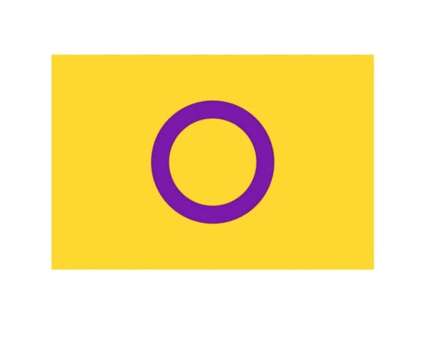 Intersex Pride flag with a purple ring centered on a yellow field