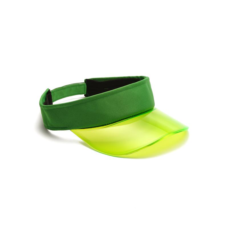 Neon green visor with a transparent lime-green curved brim, shown at an angle on white