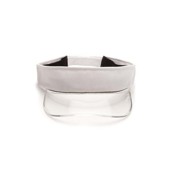 Front view of a plain white visor with a clear curved transparent brim