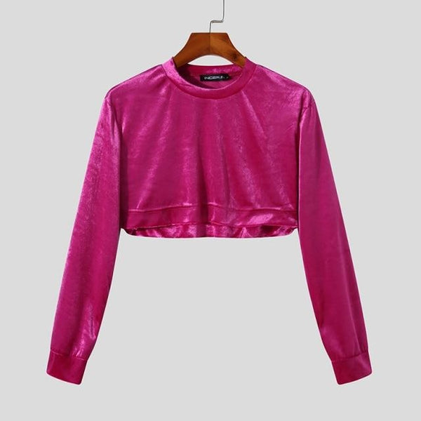Rose Solid Color Velour Long Sleeve Crop Top by Queer In The World sold by Queer In The World: The Shop - LGBT Merch Fashion