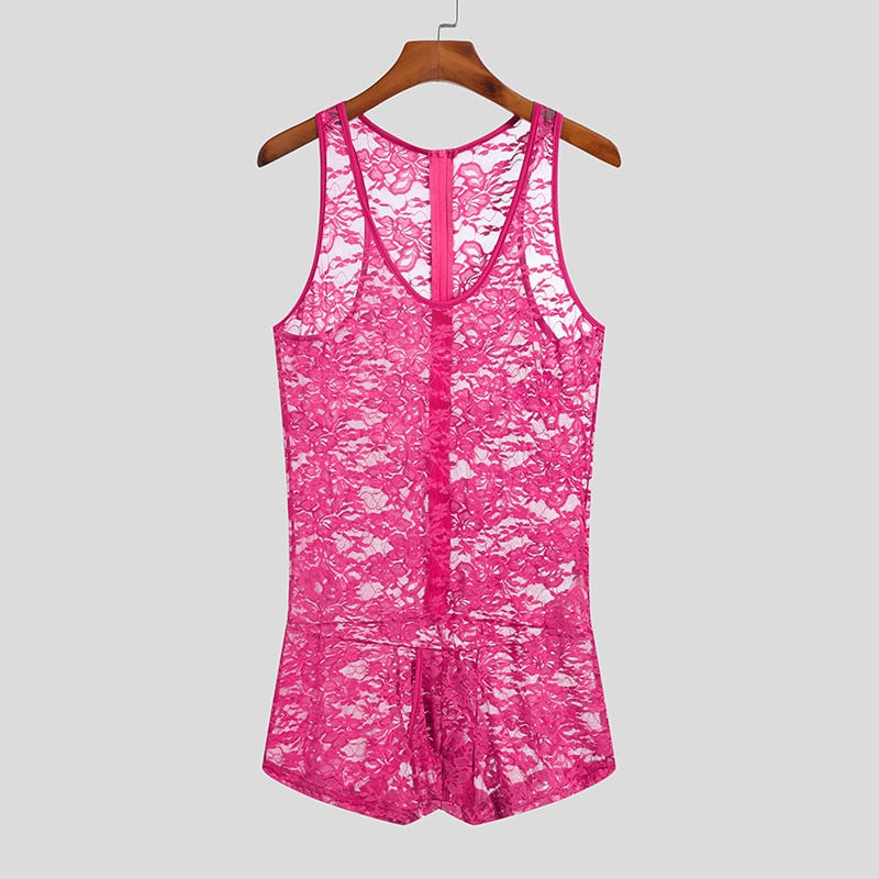 Green Sleeveless Flower Lace See-Through Romper by Queer In The World sold by Queer In The World: The Shop - LGBT Merch Fashion
