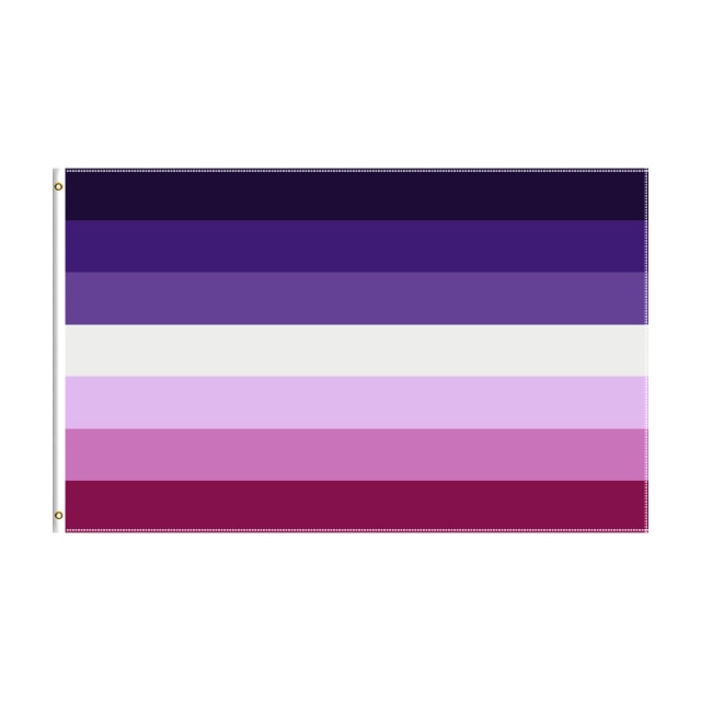 Purple, white, and pink butch lesbian flag shown hanging horizontally