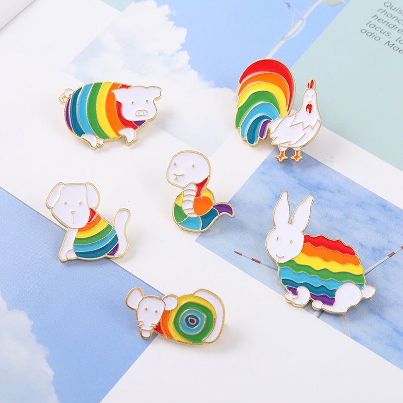  Rainbow Zodiac Animals Enamel Pins by Queer In The World sold by Queer In The World: The Shop - LGBT Merch Fashion