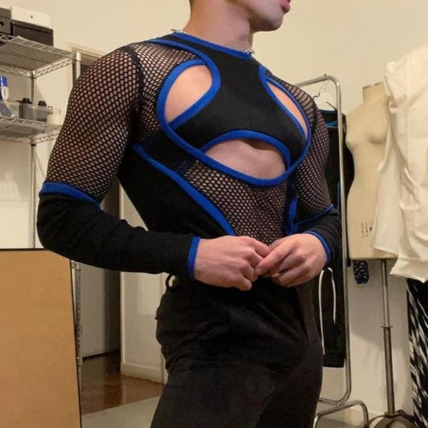 Blue Iconic Patchwork Mesh Top by Oberlo sold by Queer In The World: The Shop - LGBT Merch Fashion