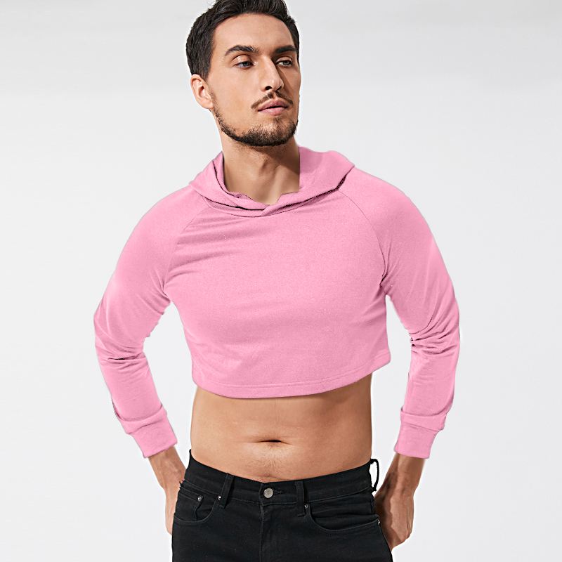 QOYDOY Men's Cropped Cut-Off Hoodie Solid Color Long Sleeves Drawstring  Casual Sweatshirts Crop Tops, Pink, X-Large : : Clothing, Shoes &  Accessories
