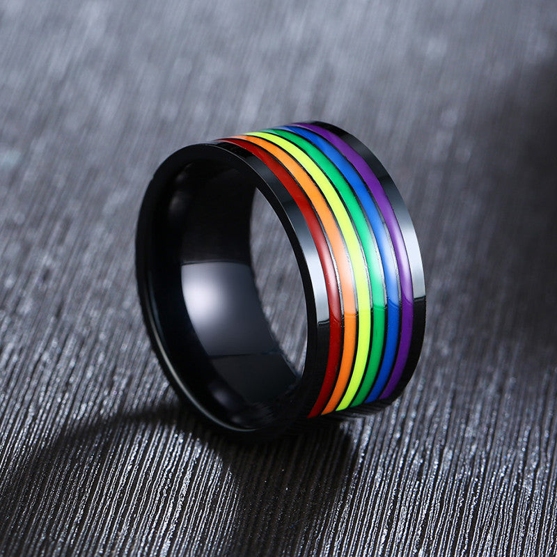Black Rainbow Pride Flag Ring by Queer In The World sold by Queer In The World: The Shop - LGBT Merch Fashion
