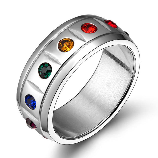  Rainbow Jeweled Pride Ring by Queer In The World sold by Queer In The World: The Shop - LGBT Merch Fashion