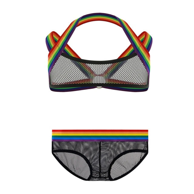 Gay Pride Mesh Harness Underwear Outfit