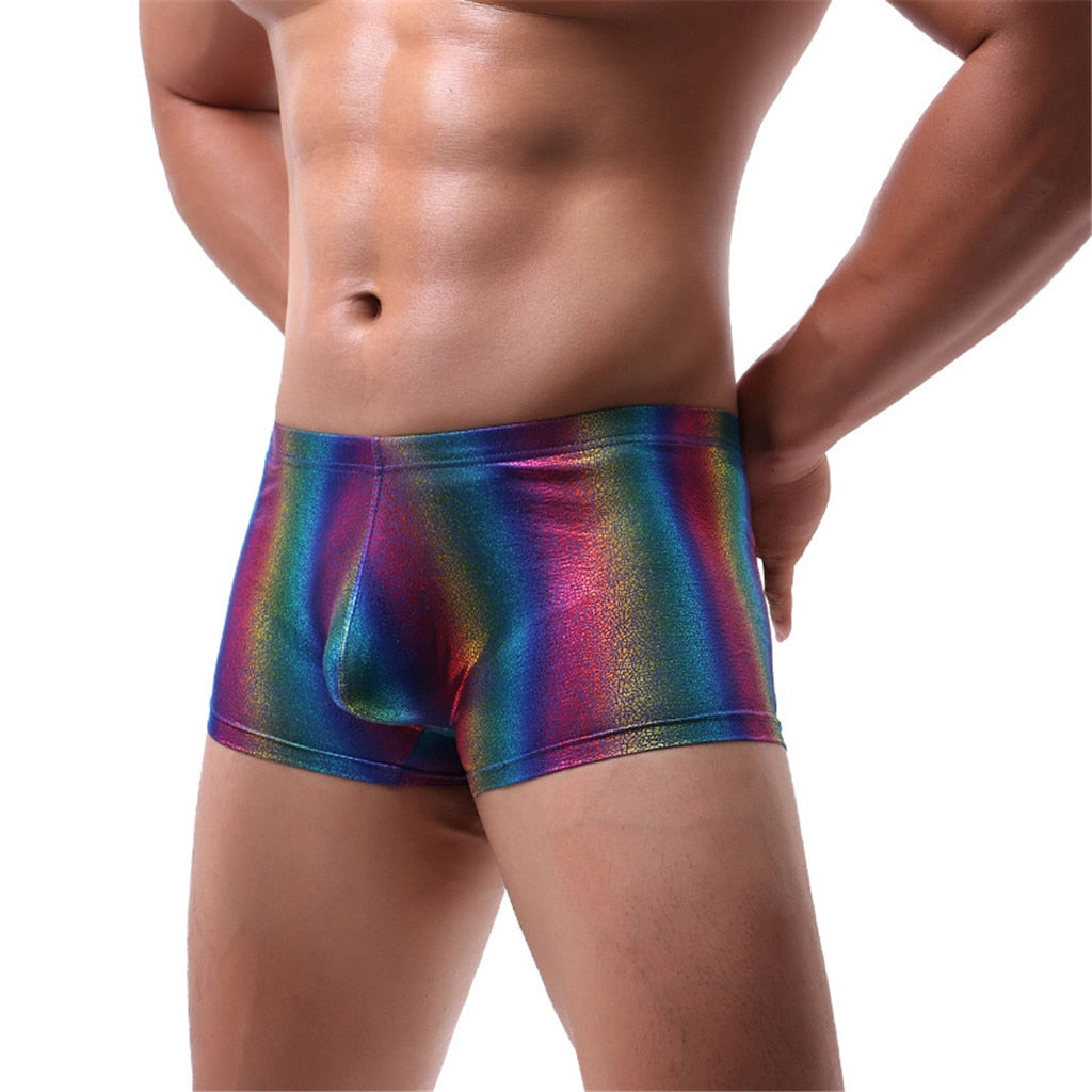 Rainbow shimmer boxers photographed for the product listing.