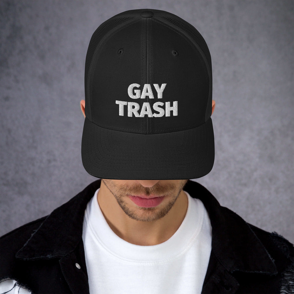 Black Gay Trash Trucker Cap by Queer In The World Originals sold by Queer In The World: The Shop - LGBT Merch Fashion