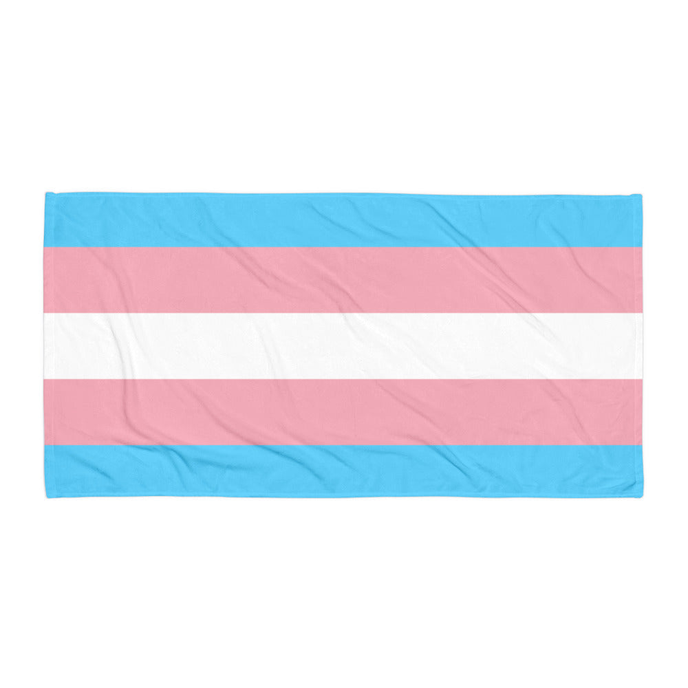 mini bi flag: Transgender Pride Flag towel with bold stripes—light blue, pink, white—on a blended backdrop