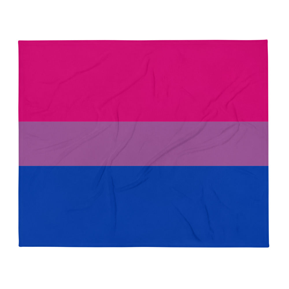 Rectangular throw blanket shown flat with pink, purple, and blue horizontal stripes