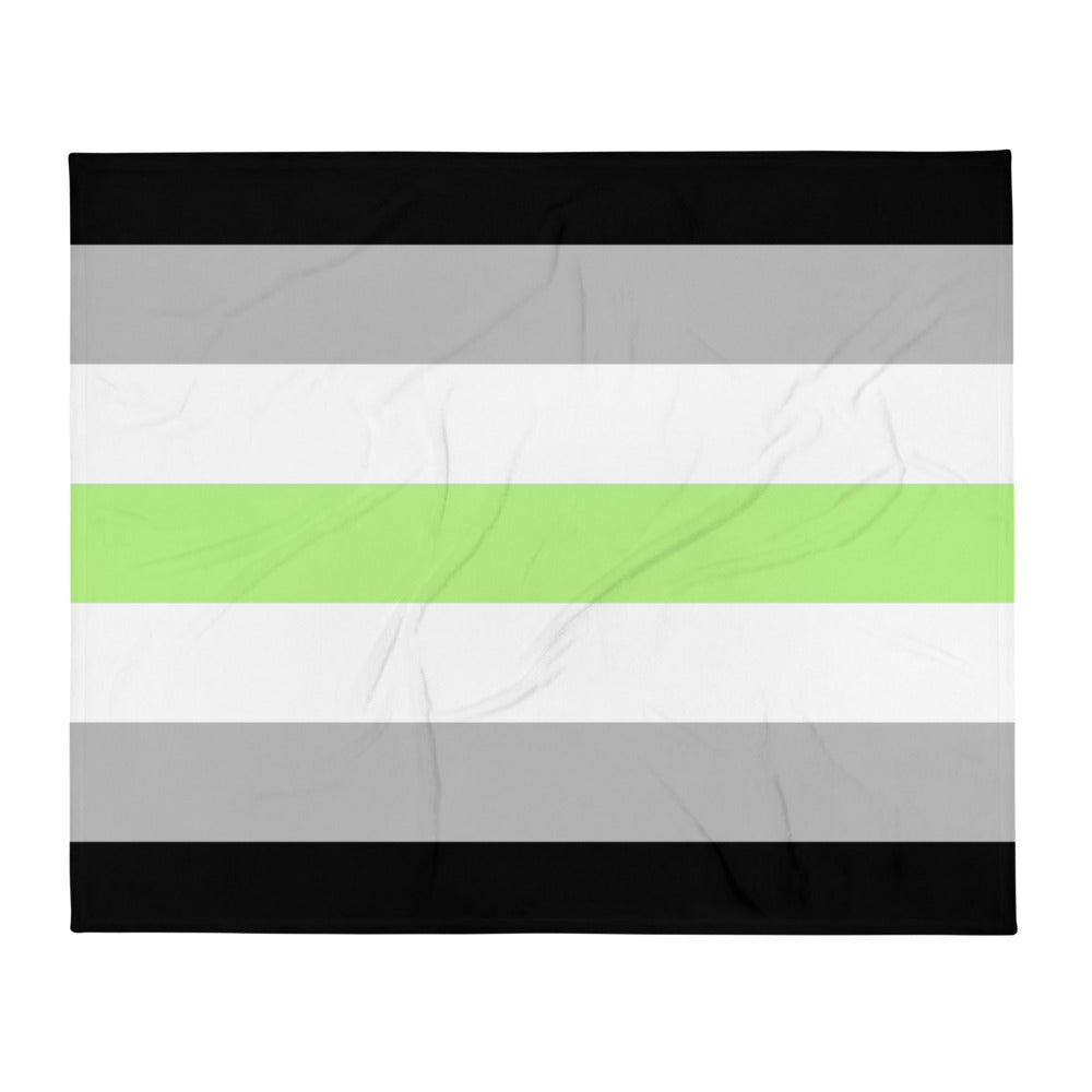 Agender flag throw blanket laid flat, with black, gray, white, and lime-green stripes