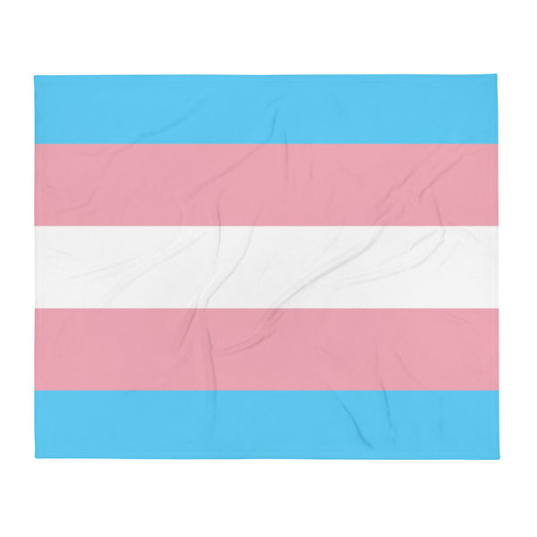 Flat-lay throw blanket with horizontal blue, pink, and white stripes