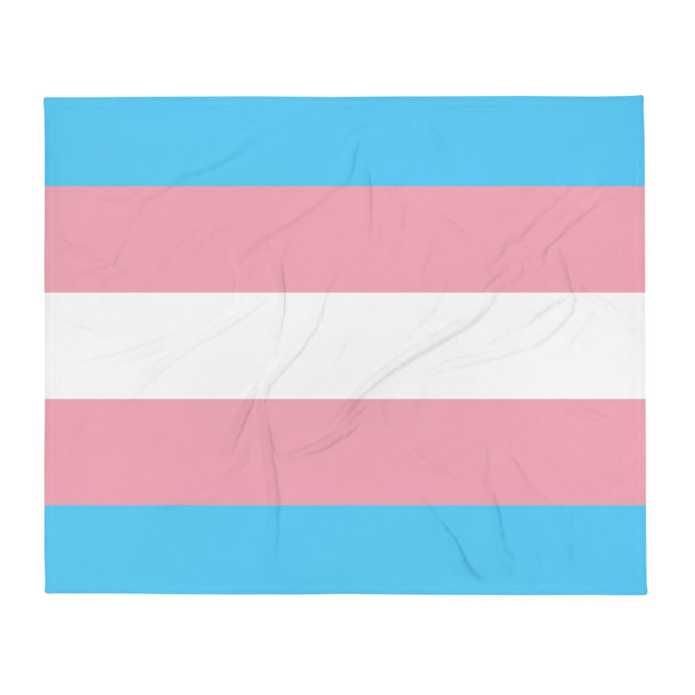Flat-lay throw blanket with horizontal blue, pink, and white stripes