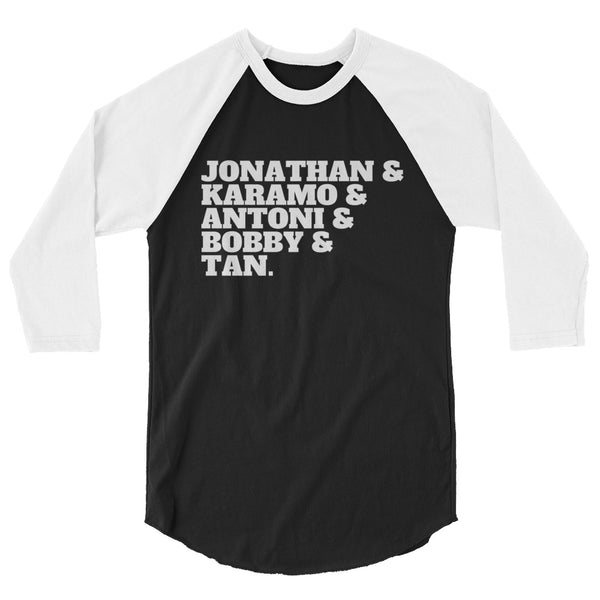 undefined Jonathan & Karamo & Antoni & Bobby & Tan 3/4 Sleeve Raglan Shirt by Queer In The World Originals sold by Queer In The World: The Shop - LGBT Merch Fashion