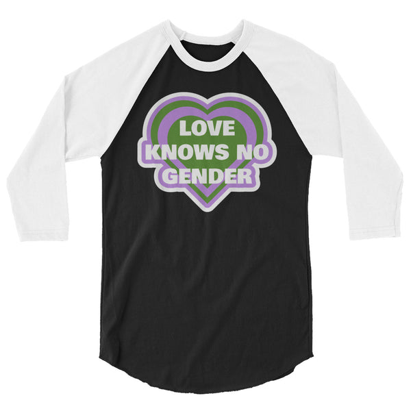 undefined Love Knows No Gender Genderqueer 3/4 Sleeve Raglan Shirt by Queer In The World Originals sold by Queer In The World: The Shop - LGBT Merch Fashion