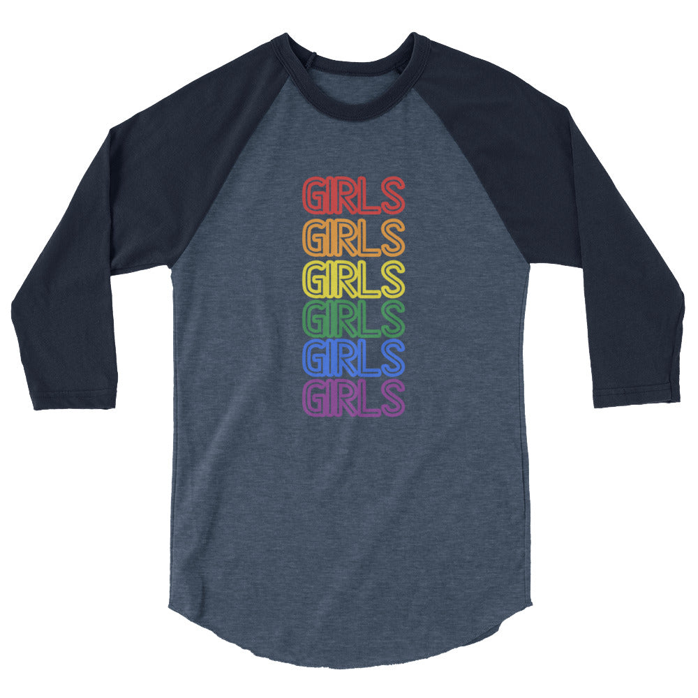undefined Girls Girls Girls 3/4 Sleeve Raglan Shirt by Queer In The World Originals sold by Queer In The World: The Shop - LGBT Merch Fashion