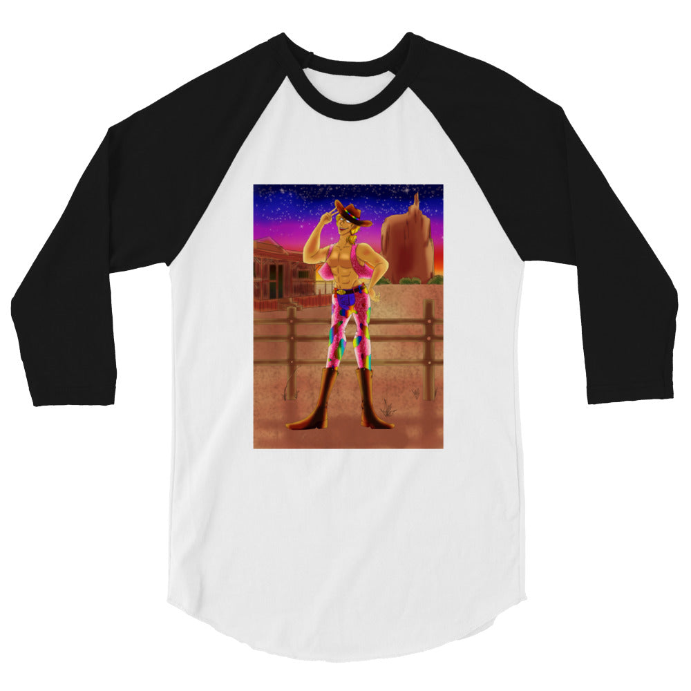 undefined Gay Cowboy At Sunset 3/4 Sleeve Raglan Shirt by Queer In The World Originals sold by Queer In The World: The Shop - LGBT Merch Fashion