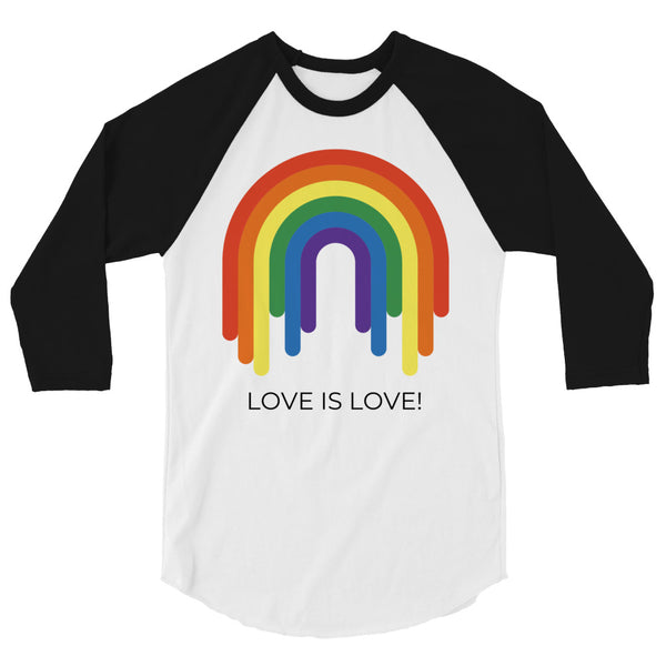 undefined Love Is Love Rainbow 3/4 Sleeve Raglan Shirt by Queer In The World Originals sold by Queer In The World: The Shop - LGBT Merch Fashion