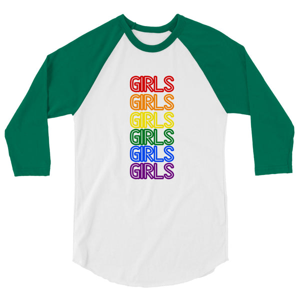 undefined Girls Girls Girls 3/4 Sleeve Raglan Shirt by Queer In The World Originals sold by Queer In The World: The Shop - LGBT Merch Fashion