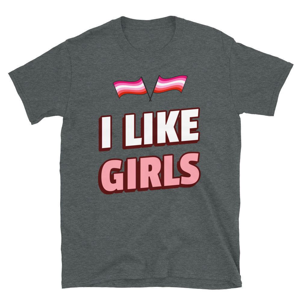 Dark Heather I Like Girls T-Shirt by Queer In The World Originals sold by Queer In The World: The Shop - LGBT Merch Fashion