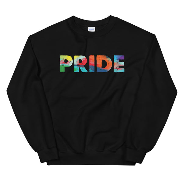 Black Pride sweatshirt with multicolored distressed lettering on the front