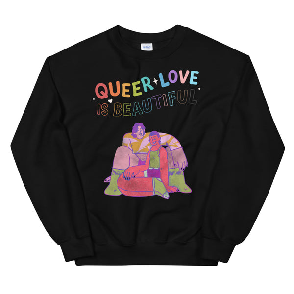 Black Queer Love Is Beautiful Unisex Sweatshirt by Queer In The World Originals sold by Queer In The World: The Shop - LGBT Merch Fashion