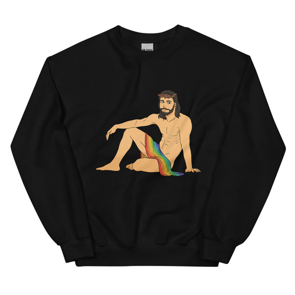 Black Sexy Gay Jesus Unisex Sweatshirt by Queer In The World Originals sold by Queer In The World: The Shop - LGBT Merch Fashion