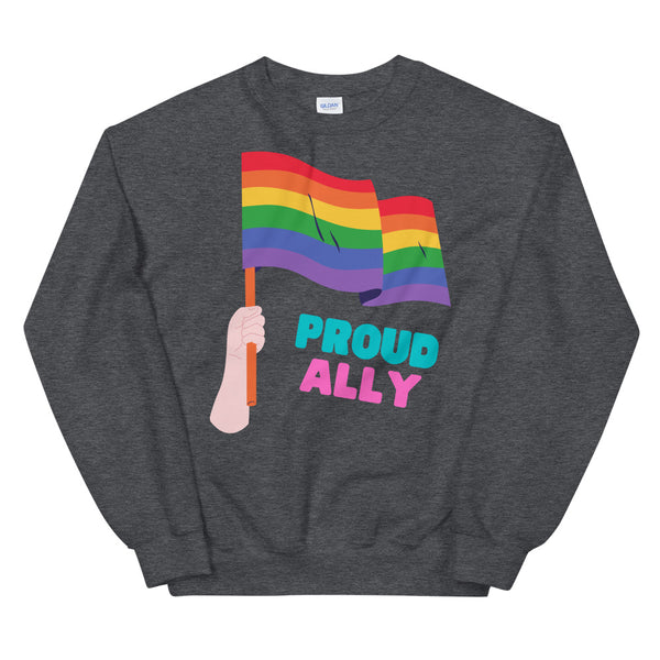 Dark Heather Proud Ally Unisex Sweatshirt by Queer In The World Originals sold by Queer In The World: The Shop - LGBT Merch Fashion