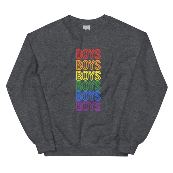 Dark Heather Boys Boys Boys Unisex Sweatshirt by Queer In The World Originals sold by Queer In The World: The Shop - LGBT Merch Fashion
