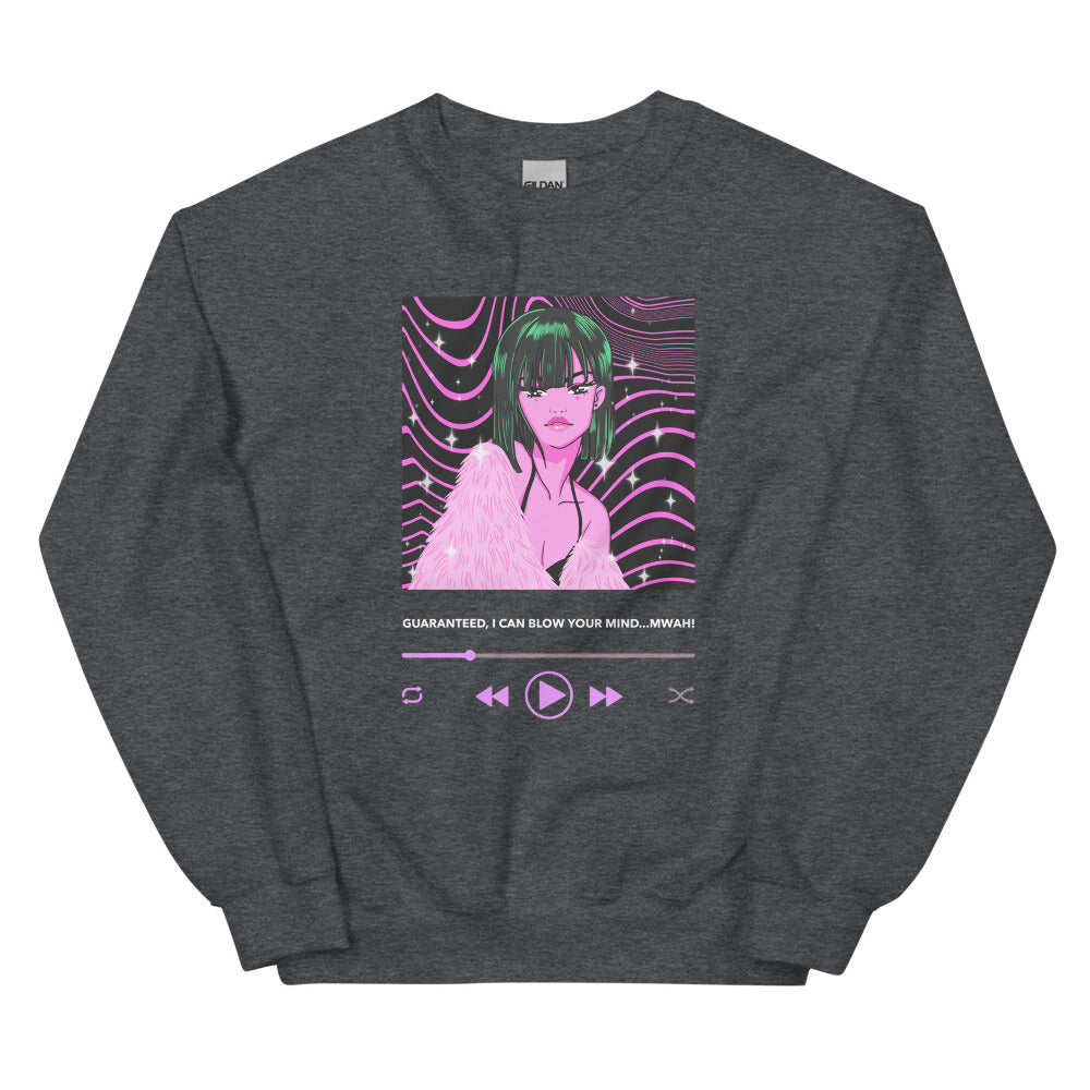 Dark Heather Guaranteed, I Can Blow Your Mind...mwah! Unisex Sweatshirt by Printful sold by Queer In The World: The Shop - LGBT Merch Fashion