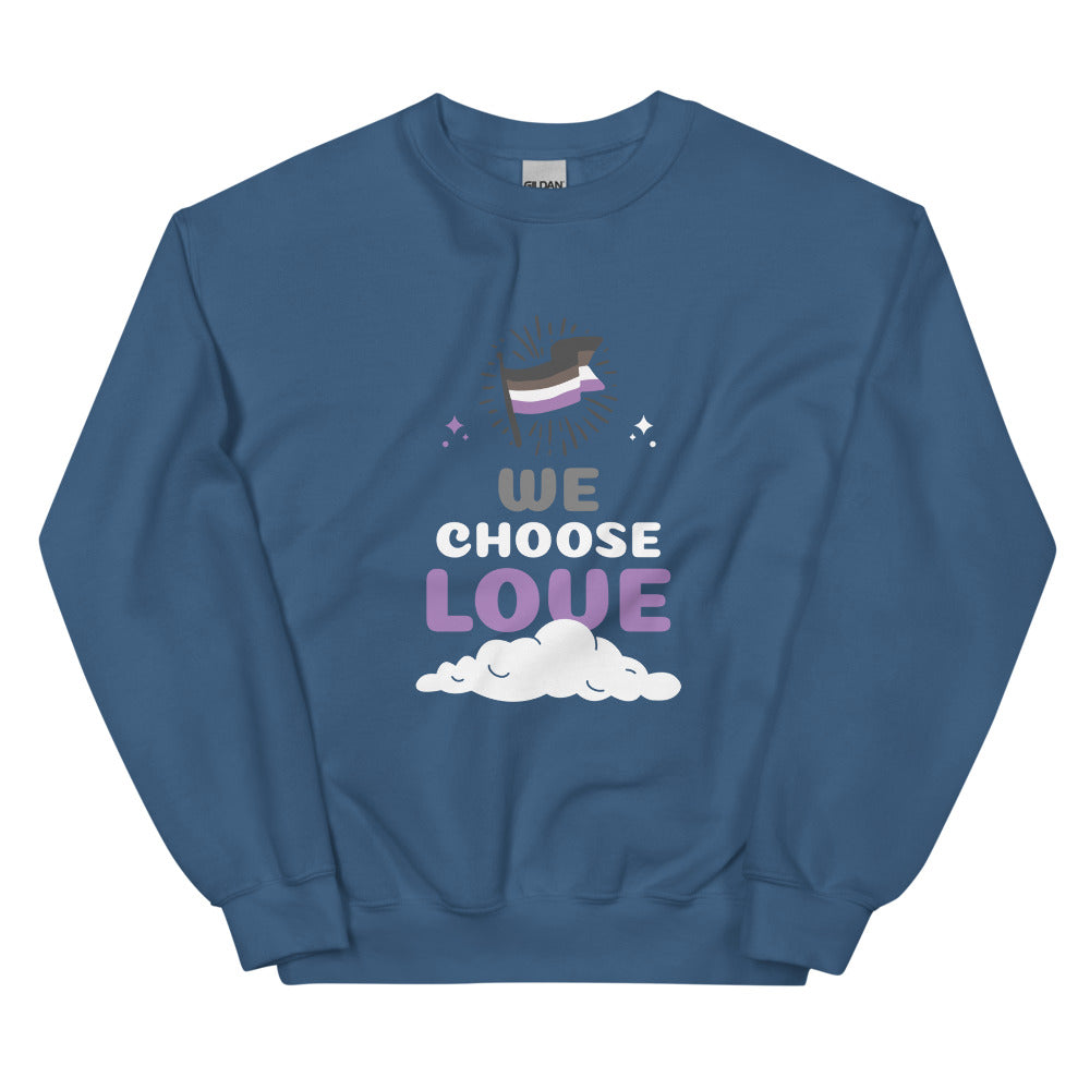 Indigo Blue Asexual We Choose Love Unisex Sweatshirt by Printful sold by Queer In The World: The Shop - LGBT Merch Fashion
