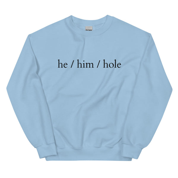 Light Blue He / Him / Hole Unisex Sweatshirt by Queer In The World Originals sold by Queer In The World: The Shop - LGBT Merch Fashion