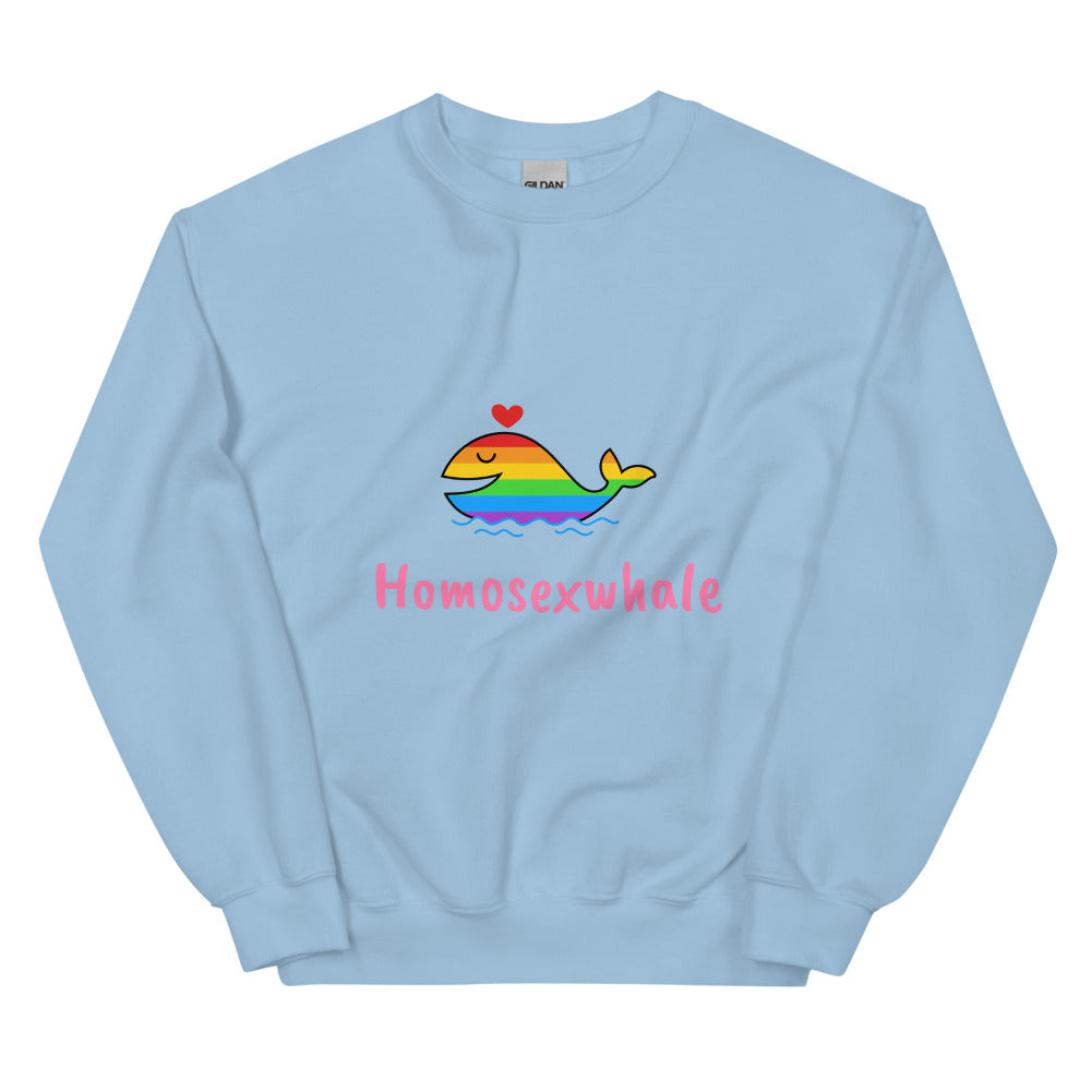 Light Blue Homosexwhale Unisex Sweatshirt by Queer In The World Originals sold by Queer In The World: The Shop - LGBT Merch Fashion