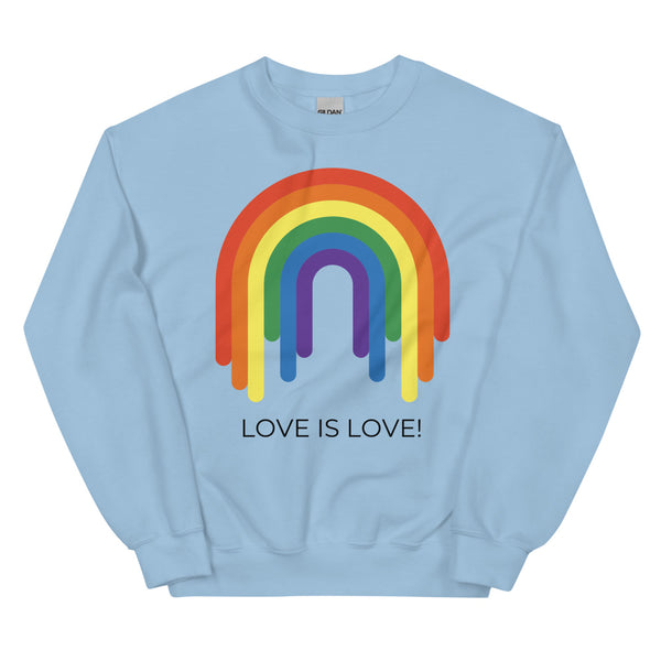 Light Blue Love Is Love Rainbow Unisex Sweatshirt by Queer In The World Originals sold by Queer In The World: The Shop - LGBT Merch Fashion