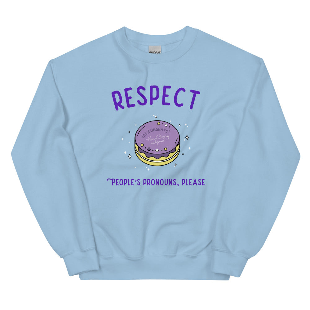 Light Blue Respect People's Pronouns Please Unisex Sweatshirt by Queer In The World Originals sold by Queer In The World: The Shop - LGBT Merch Fashion