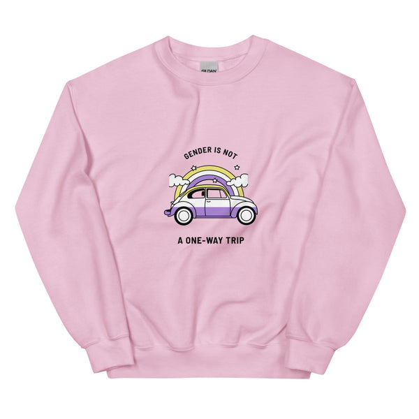 Light Pink Gender Is Not A One-way Trip Unisex Sweatshirt by Queer In The World Originals sold by Queer In The World: The Shop - LGBT Merch Fashion