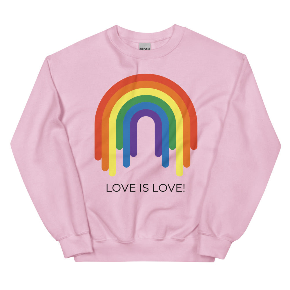 Light Pink Love Is Love Rainbow Unisex Sweatshirt by Queer In The World Originals sold by Queer In The World: The Shop - LGBT Merch Fashion