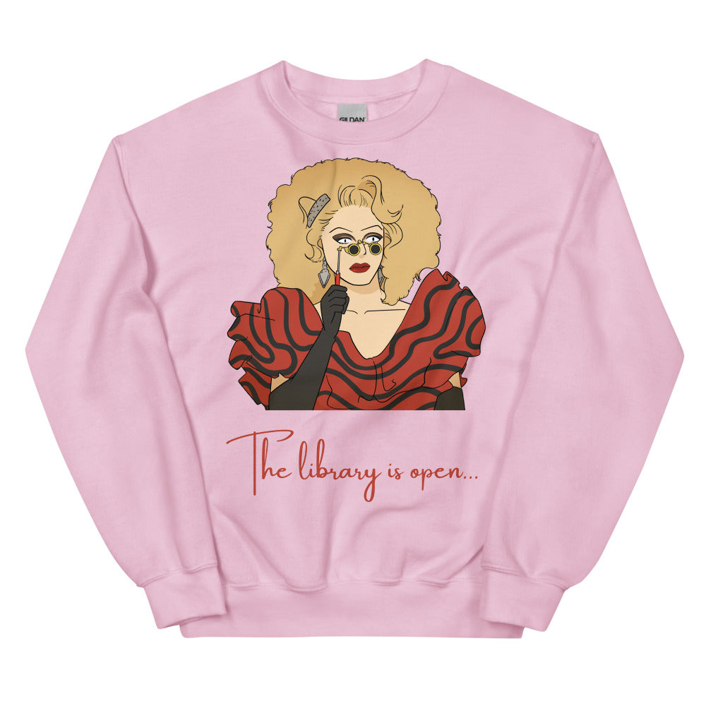 Light Pink The Library Is Open (Rupaul) Unisex Sweatshirt by Printful sold by Queer In The World: The Shop - LGBT Merch Fashion